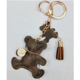 PU leather bear pattern for Car keychain or jewelry Bag