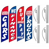 Used Cars Auto Dealership Carlot Feather Banner Flag Kit Package, Includes Flag Poles and Ground Stakes