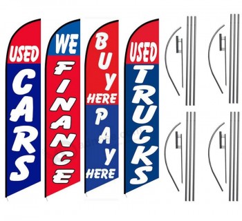 used cars auto dealership carlot feather banner flag Kit package, includes flag poles and ground stakes