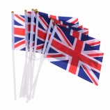 UK hand held flying flag digital polyester printed  with plastic pole