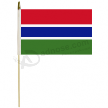 14x21cm Gambia hand held flag with wooden pole