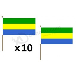 Gabon Flag 12'' x 18'' Wood Stick - Gabonese Flags 30 x 45 cm - Banner 12x18 in with Pole