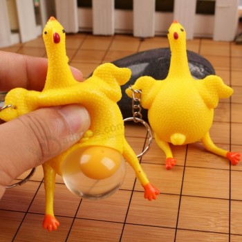New Funny  Chicken Egg Laying Hens Crowded Stress Ball Keychain Keyring