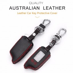 Case Keychain Genuine Leather Cover For Tomahawk TW9010 LCD Remote Two-Way Car Alarm