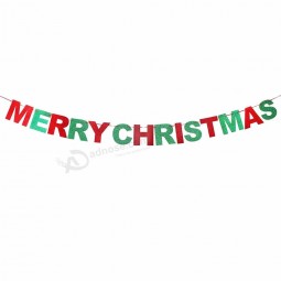 Merry Christmas Red & Green Glitter Bunting Banner Cheerful Letter House Outdoor Indoor Photo Prop Decoration
