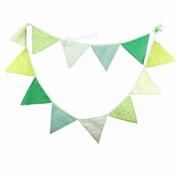 3.2M/10.5Ft Green Floral Fabric Flags Pennant Bunting Banner Garlands for Wedding, Birthday Party, Outdoor & Home Decoration