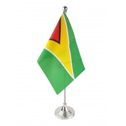 Guyana Table Flag, Stick Small Mini Guyanese Flag Office Table Flag on Stand with Stand Base, International Festival Decoration