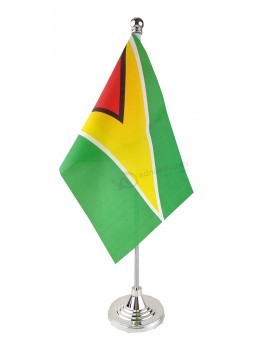 guyana table flag, stick small mini guyanese flag office table flag on stand with stand base, international festival decoration
