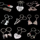 2 Pcs/Set 1 pair couple I love YOU letter keychain heart Key ring silvery lovers Key chain valentine's Day gift