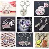 2 Pcs/pair couple keychain For lovers Key chain ring holder best friends christmas gift
