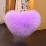 10-12cm fluffy Fur pompom keychain soft lovely heart shape pompon faux rabbit Fur Pom poms ball Car handbag Key ring gift 2c0296