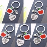 thank You teachers love heart keychain chic Red apple keyring thanksgiving teacher school party gifts souvenir Key chains rings