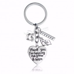 apple keychain 'thank You For helping Me grow&learn' ruler abc book charm pendant keychain heart keyring Key chains gift teacher