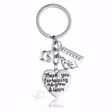 12PC/Lot Thank You For Helping Me Grow & Learn Keychain Apple Ruler ABC Book Heart Charms Keyrings For Teachers Key Chains Gifts