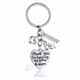 12pc/Lot thank You For helping Me grow & learn keychain apple ruler ABC book heart charms keyrings For teachers Key chains gifts