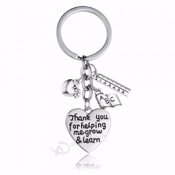 12pc/Lot thank You For helping Me grow & learn keychain apple ruler ABC book heart charms keyrings For teachers Key chains gifts