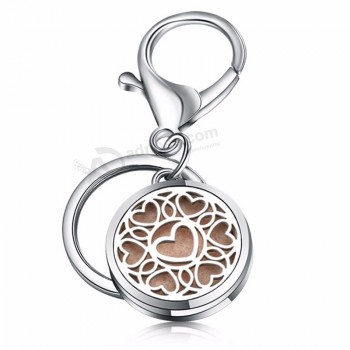 fashion round little love keychain jewelry stainless steel essential Oil diffuser perfume aromatherapy locket Key chain jewelry