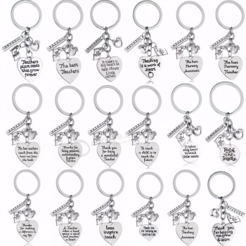 Love Heart Apple Ruler ABC Book Charms Keychain Teacher Keyring Jewelry Teacher's Day Gifts For Teachers Key Chains Rings Holder