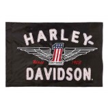 Harley-Davidson Embroidered Frayed Estate Winged #1 Flag, 3 x 5 ft. Black