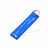 custom logo embroidery woven keychain with metal keyrings