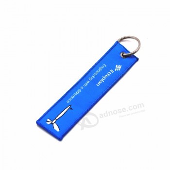 Custom Logo Embroidery Woven Keychain with Metal Keyrings