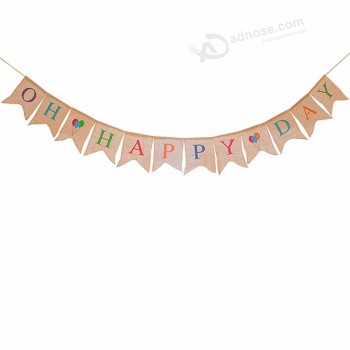 unique bunting flag garland burlap OH happy Day banner rustic party bunting banners holiday party decorations