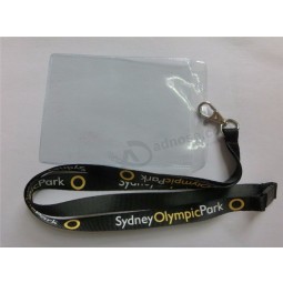 Cheap Printed Black Color Custom Made badge holder Lanyards with ID Card Holder