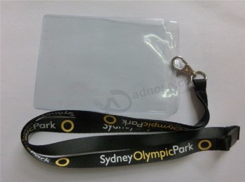 Cheap Printed Black Color Custom Made badge holder Lanyards with ID Card Holder