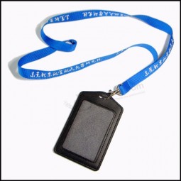 staff leather PU name/ID card badge reel holder custom lanyard with clips