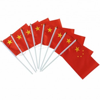 21*14cm CHINA National  flag CHINESE flags hand waving flags With Plastic Flagpoles For Sports Activity home Decor 5pcs