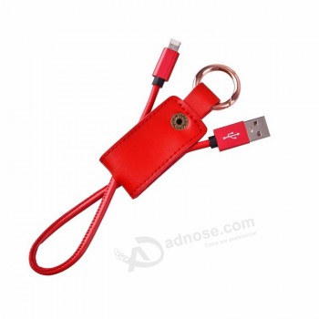 Wholesale custom 2 in 1 USB Cable Fast Charging Leather Keychain Data Charger Cable For iPhone For iPad Air Micro USB For Android