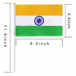 India Stick Flag, 5 PC Hand Held National Flags On Stick 14*21cm
