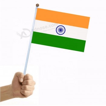 170t polyester 14*21cm cheap mini pole hand waving indian flag