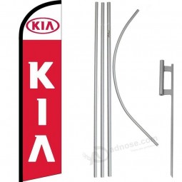 albatros Kia Red white windless banner flag with 16in flagpole Kit/ground for home and parades