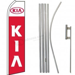 Kia Motors Red White Swooper Super Flag with 16ft Flagpole Kit Ground Spike for Home and Parades