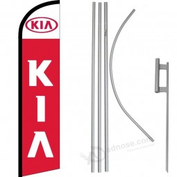 AES Kia Red/White Windless Banner Flag & 16' Flagpole Kit/Ground Spike