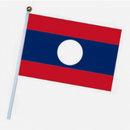 Polyester fabric Laos hand flags with plastic stick