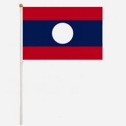Laos National Hand Flag Polyester Printed with Plastic Pole