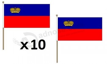 liechtenstein flag 12'' x 18'' wood stick - landtag flags 30 x 45 cm - banner 12x18 in with pole