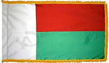 madagascar flag with gold fringe; perfect for presentations, parades, and indoor display; an elegant ceremonial flag