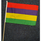 Custom Country Hand Held Mauritius Flag With Plastic Pole