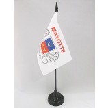 Mayotte Table Flag 4'' x 6'' - French Region of Mayotte Desk Flag 15 x 10 cm - Black Plastic Stick and Base