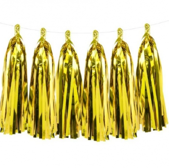 festival decoration colored branded fabric metallic gold tassel garland bunting