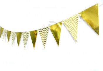 Bandeira de estamenha bandeiras do triângulo do chuveiro de bebê casamento pendurado guirlanda decoração de aniversário, 12 PCS, pré-amarradas (ouro)