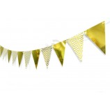 Bunting Banner Baby Shower Triangle Flags Wedding Hanging Garland Birthday Decoration, 12 PCS, Pre-Strung (Gold)