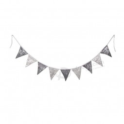 PartyDelight Metallic Gray and Silver Sequin Bunting, Multicolor Fabric Triangle Flag Bunting for Party,Wedding Sequin Bunting/Garland