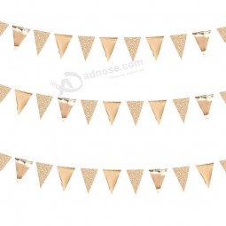 30 Ft champagne oro doble cara brillo / papel metálico triángulo bandera banderín banderín banner para cumpleaños de boda