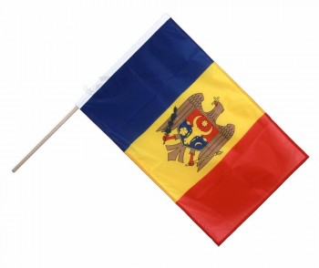 Top quality custom printed polyester moldova hand waving flag for national day