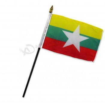 polyester myanmar national hand waving flag with stick
