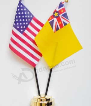 wholesale polyester Niue desk top flag with metal stand